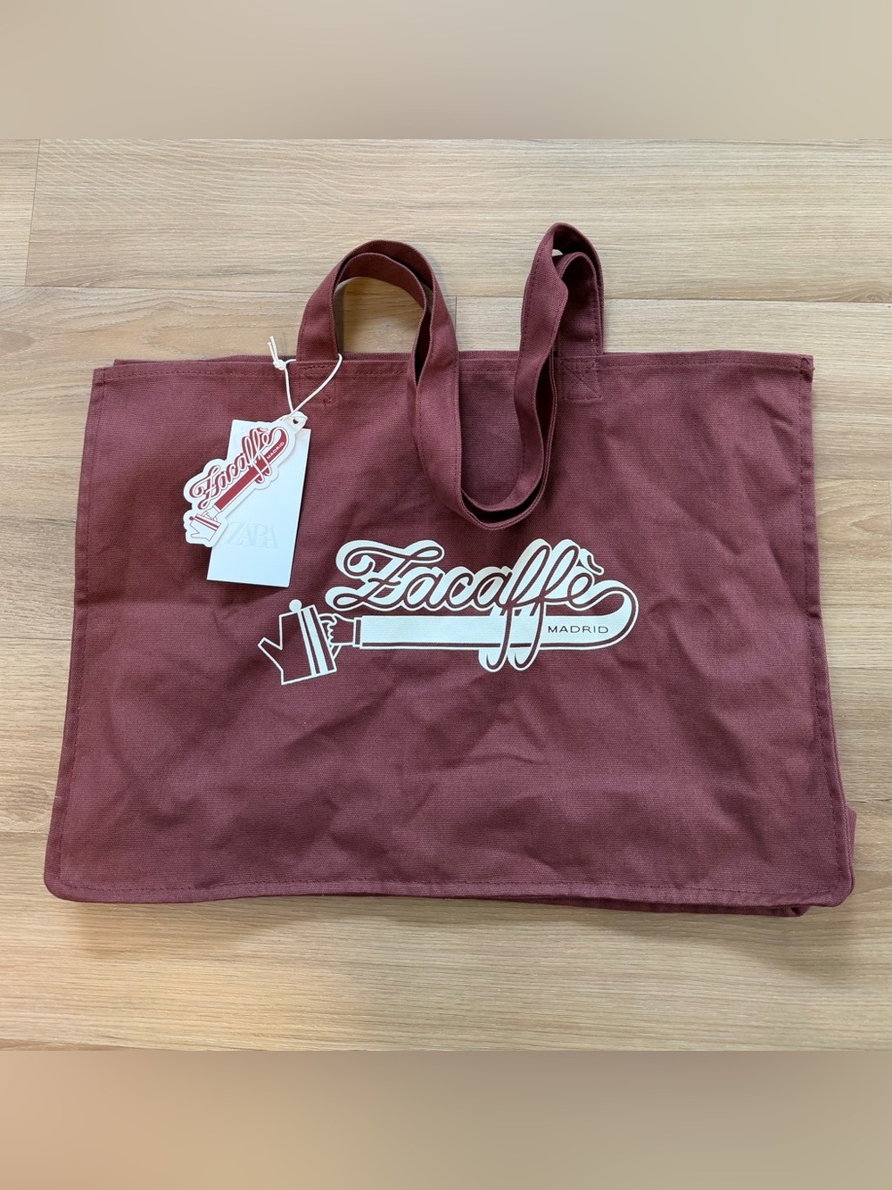 NWT. Zara Canvas Tote Bag with Zacaffé Madrid Logo, OS